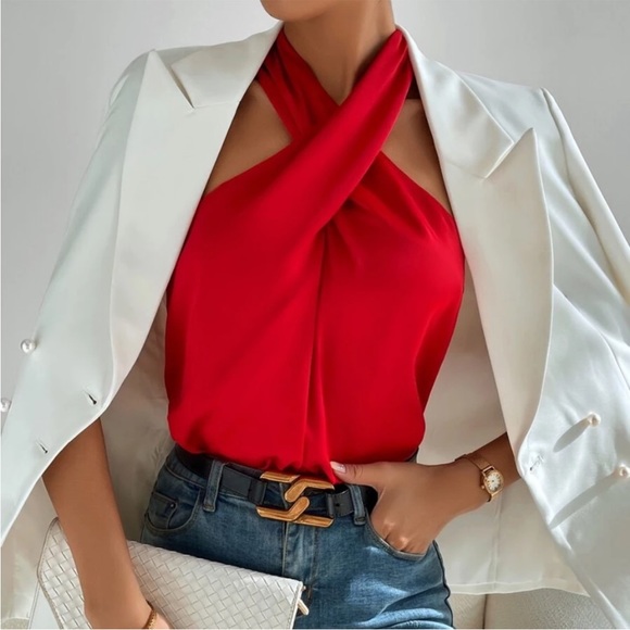 Vibrant Red Halter Tank Top XS S M L - Picture 4 of 4